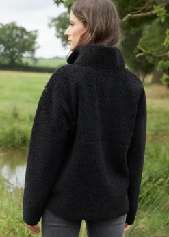 Threadbare Black Sian Half Zip Borg Fleece