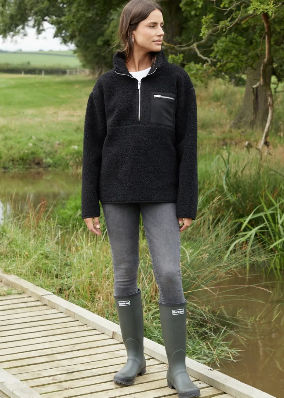 Threadbare Black Sian Half Zip Borg Fleece