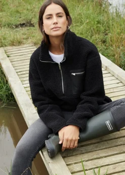 Threadbare Black Sian Half Zip Borg Fleece