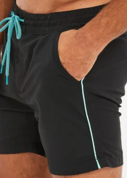 Threadbare Black Swim Shorts with Contrast Piping