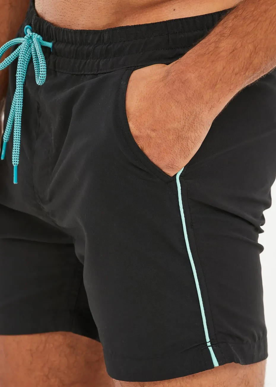 Threadbare Black Swim Shorts with Contrast Piping