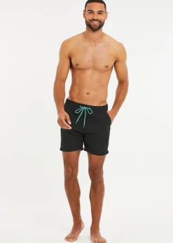 Threadbare Black Swim Shorts with Contrast Piping
