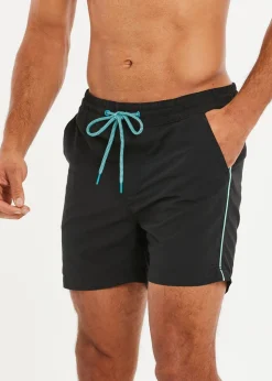 Threadbare Black Swim Shorts with Contrast Piping