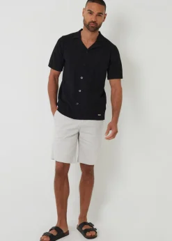 Threadbare Black Textured Panel Revere Collar Knitted Shirt