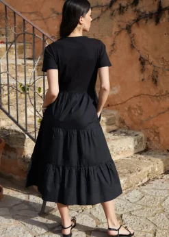 Threadbare Black Tiered Jersey Poplin Maxi Dress