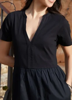 Threadbare Black Tiered Jersey Poplin Maxi Dress