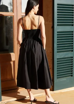 Threadbare Black V Neck Fit & Flare Midi Dress