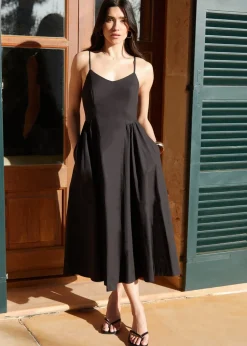 Threadbare Black V Neck Fit & Flare Midi Dress