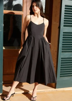Threadbare Black V Neck Fit & Flare Midi Dress