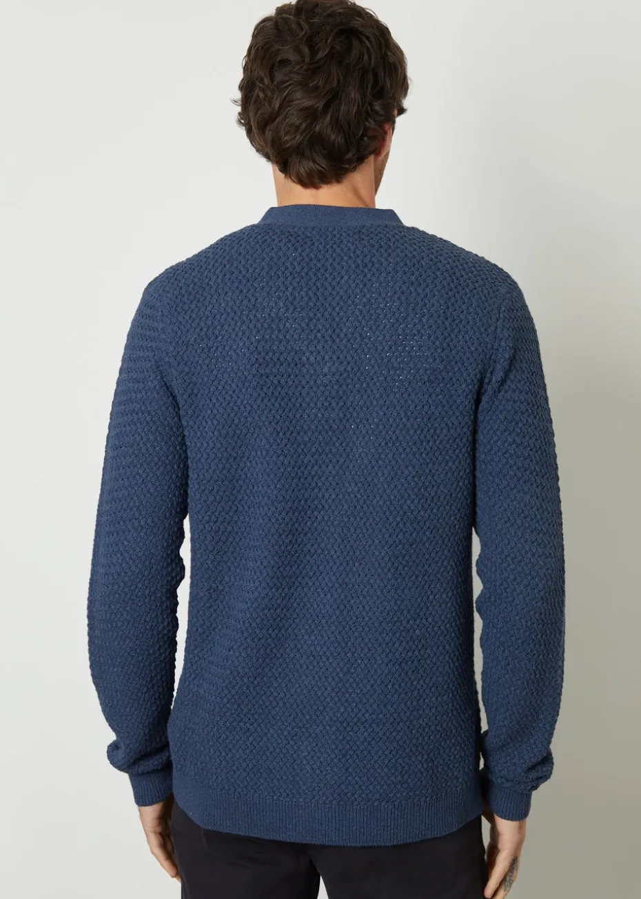 Threadbare Blue Basket Stitch V-neck Cardigan