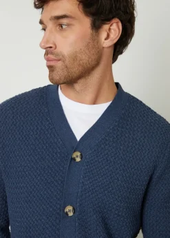 Threadbare Blue Basket Stitch V-neck Cardigan