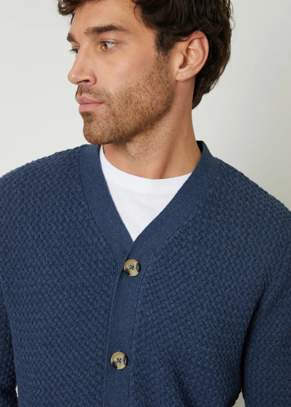 Threadbare Blue Basket Stitch V-neck Cardigan