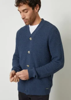 Threadbare Blue Basket Stitch V-neck Cardigan