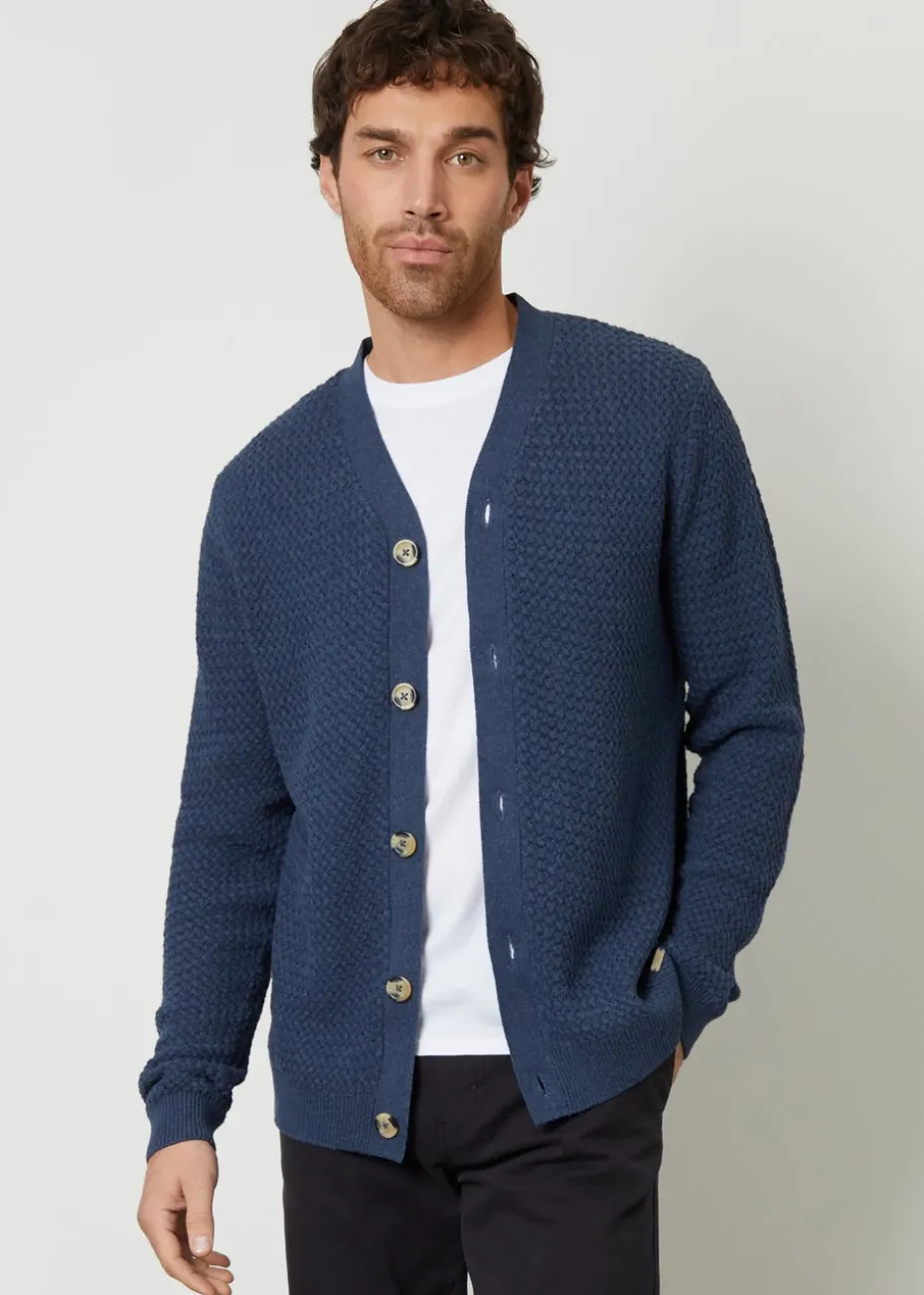 Threadbare Blue Basket Stitch V-neck Cardigan