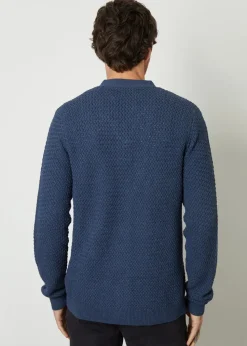 Threadbare Blue Basket Stitch V-neck Cardigan