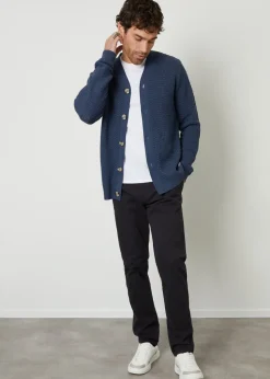 Threadbare Blue Basket Stitch V-neck Cardigan