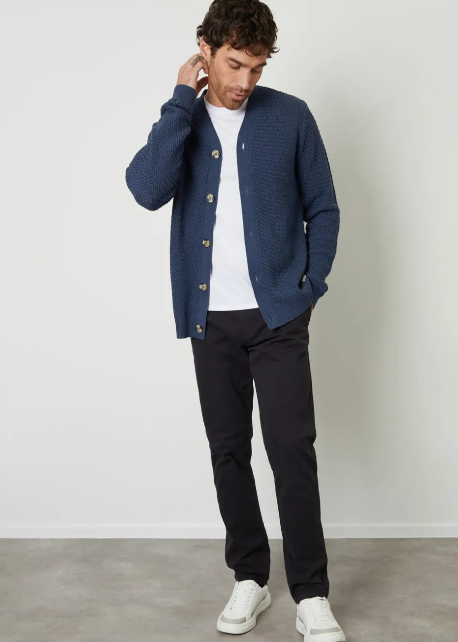 Threadbare Blue Basket Stitch V-neck Cardigan