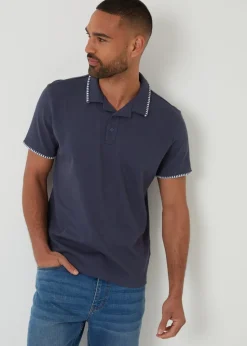 Threadbare Blue Cotton Contrast Revere Collar Polo Shirt