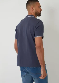 Threadbare Blue Cotton Contrast Revere Collar Polo Shirt