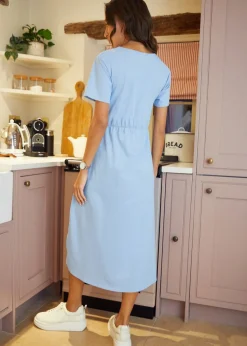 Threadbare Blue Cotton Jersey Smock Style Midi Dress With Pockets