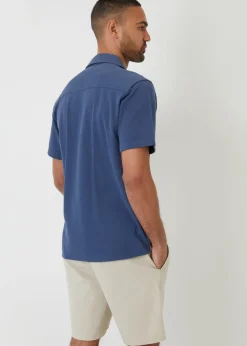 Threadbare Blue Cotton Pique Revere Collar Short Sleeve Shirt