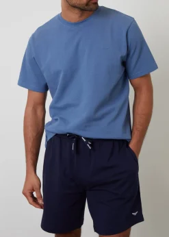 Threadbare Blue Cotton Popcorn Textured Shortie Pyjama Set