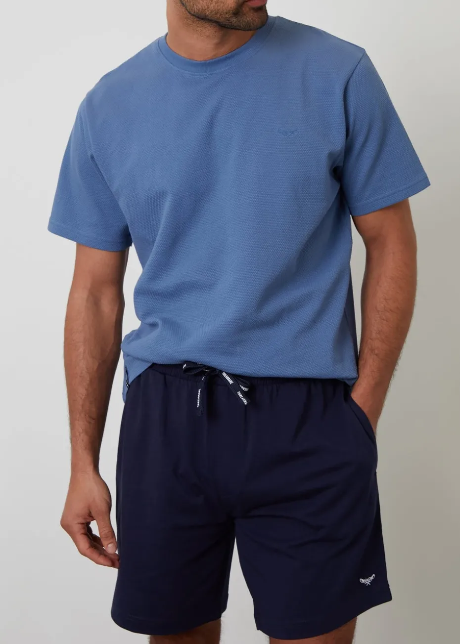 Threadbare Blue Cotton Popcorn Textured Shortie Pyjama Set