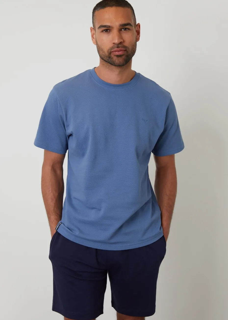 Threadbare Blue Cotton Popcorn Textured Shortie Pyjama Set