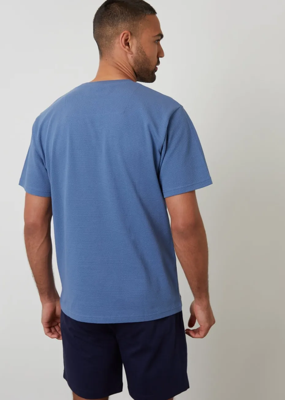 Threadbare Blue Cotton Popcorn Textured Shortie Pyjama Set