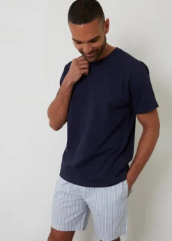 Threadbare Blue Cotton Popcorn Textured Shortie Pyjama Set