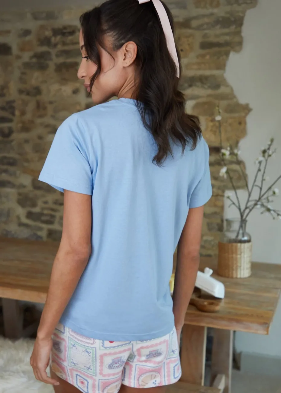 Threadbare Blue Graphic Print Shortie Pyjama Set