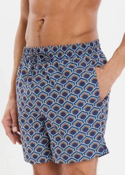 Threadbare Blue Kilngate Geometric Print Swim Shorts