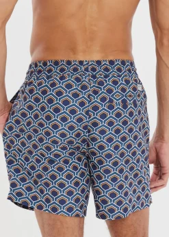 Threadbare Blue Kilngate Geometric Print Swim Shorts