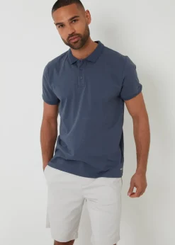 Threadbare Blue Textured Cotton Jersey Polo Shirt