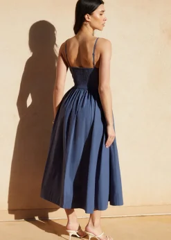Threadbare Blue V Neck Fit & Flare Midi Dress