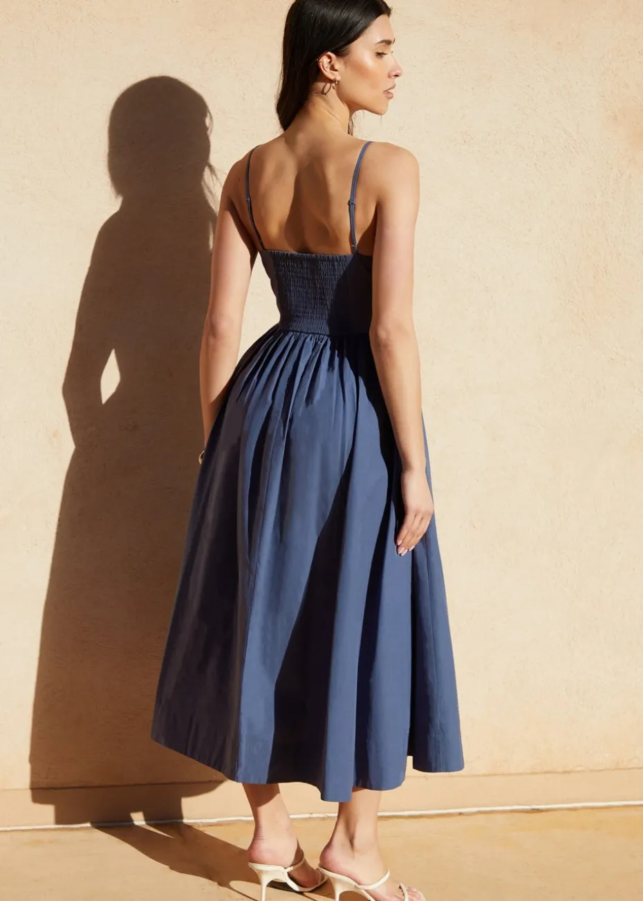Threadbare Blue V Neck Fit & Flare Midi Dress