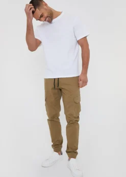 Threadbare Brown Cotton Jogger Style Cargo Trousers With Stretch