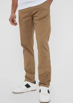 Threadbare Brown Cotton Regular Fit Chino Trousers with Stretch