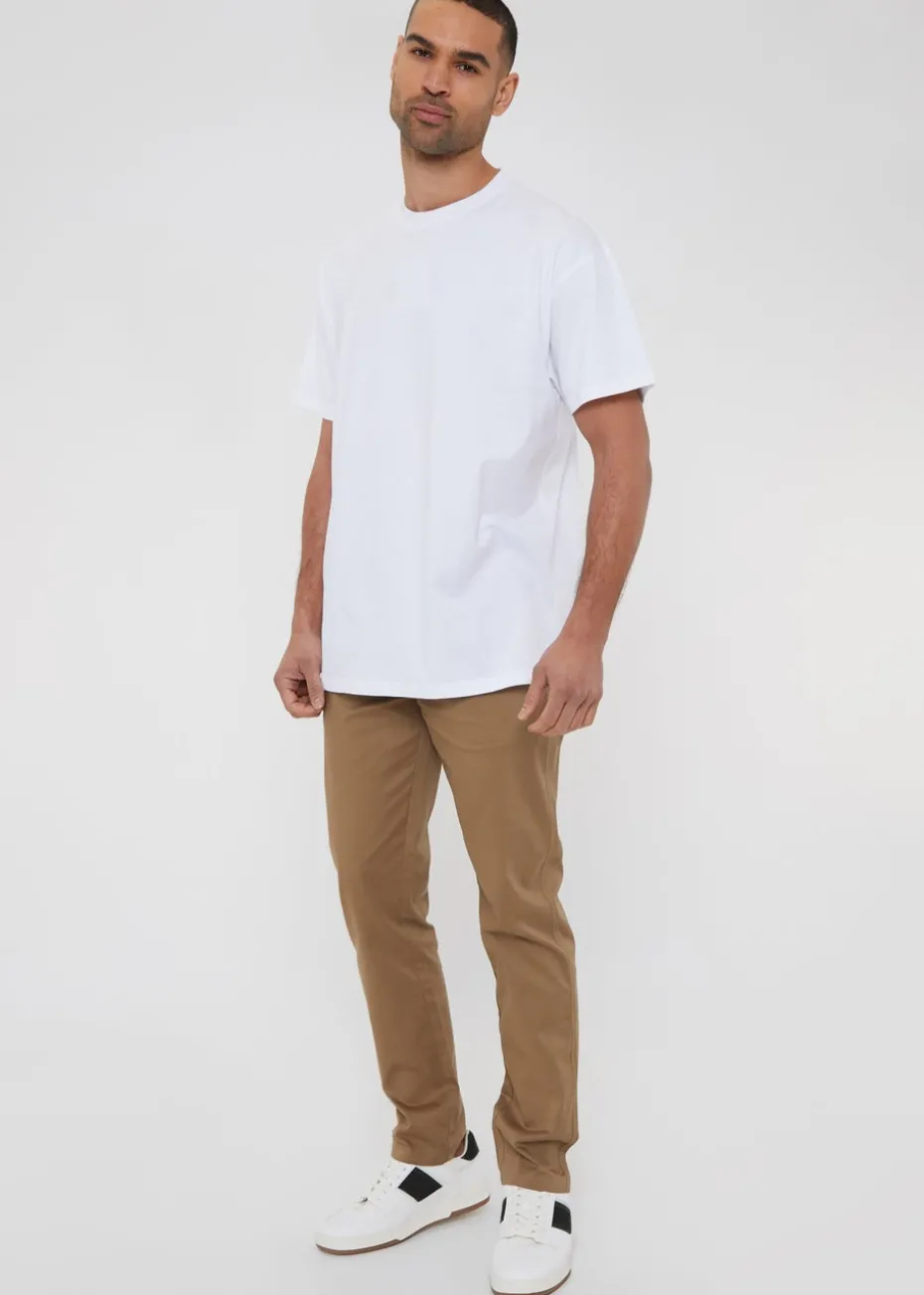 Threadbare Brown Cotton Regular Fit Chino Trousers with Stretch