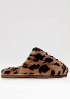 Threadbare Brown Faux Fur Mule Slippers