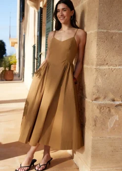 Threadbare Brown V Neck Fit & Flare Midi Dress