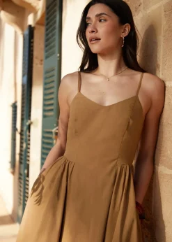 Threadbare Brown V Neck Fit & Flare Midi Dress