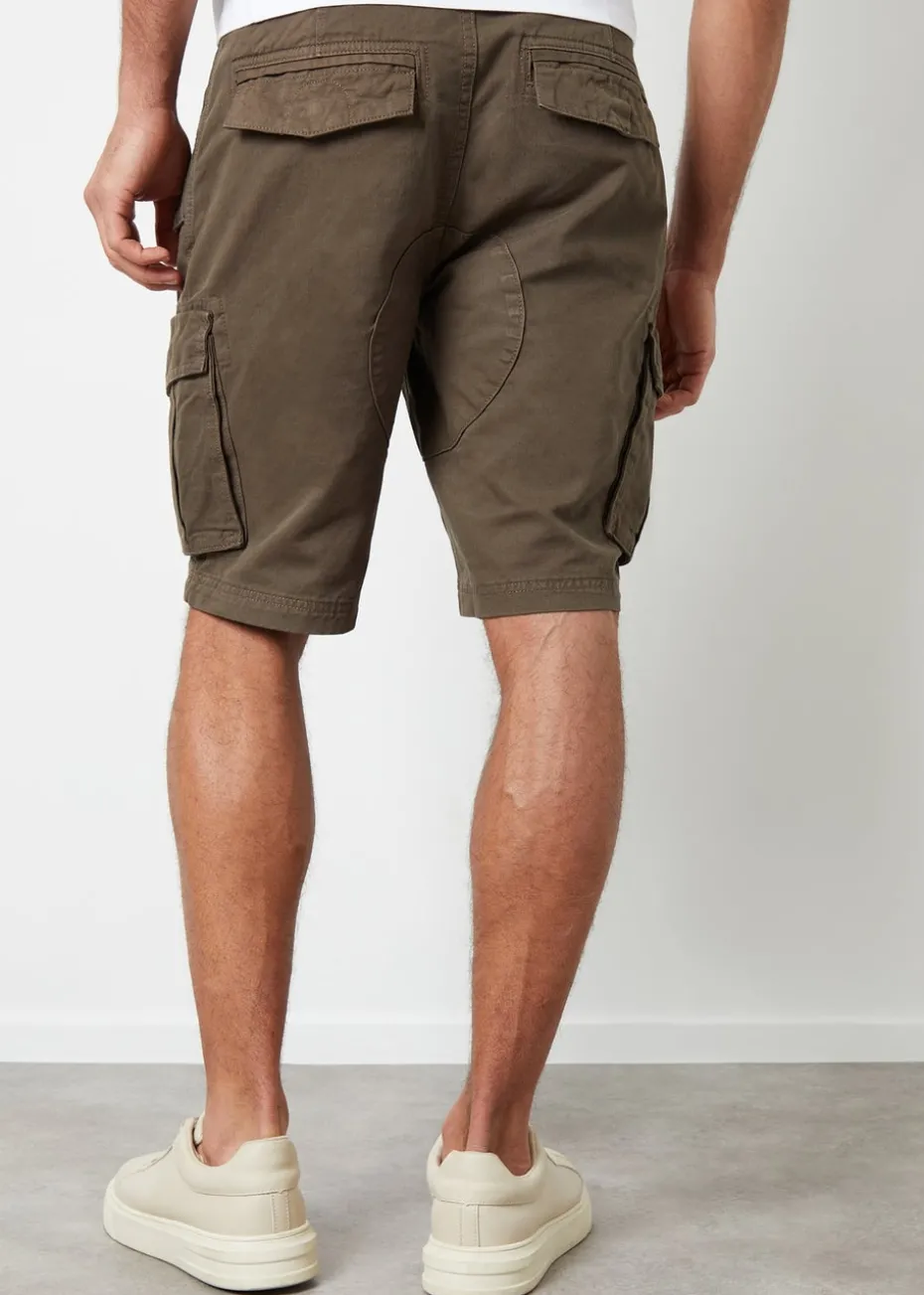 Threadbare Chocolate Cotton Twill Utility Cargo Shorts