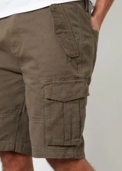 Threadbare Chocolate Cotton Twill Utility Cargo Shorts