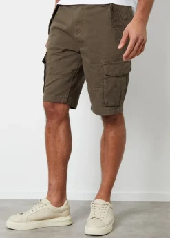Threadbare Chocolate Cotton Twill Utility Cargo Shorts