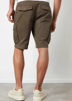 Threadbare Chocolate Cotton Twill Utility Cargo Shorts