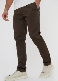 Threadbare Chocolate Cotton Slim Fit Chino Trousers With Stretch