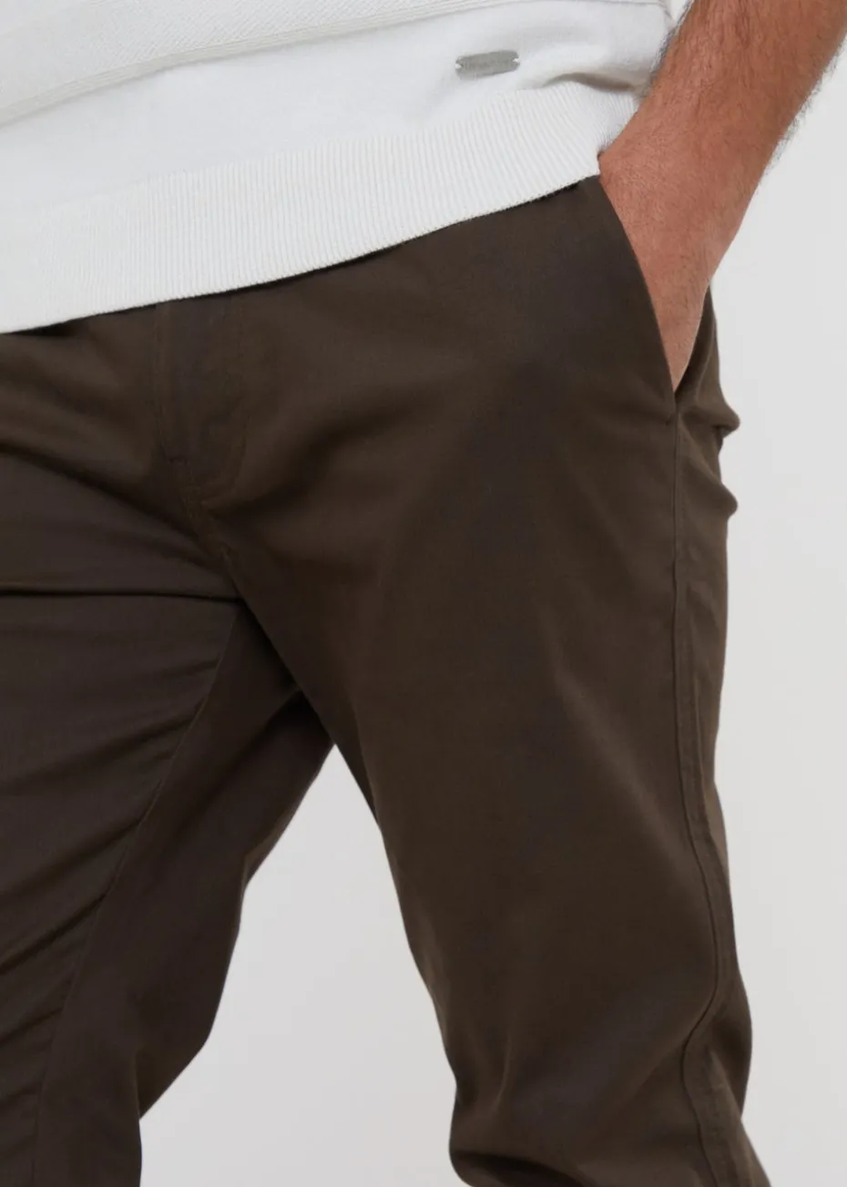 Threadbare Chocolate Cotton Slim Fit Chino Trousers With Stretch