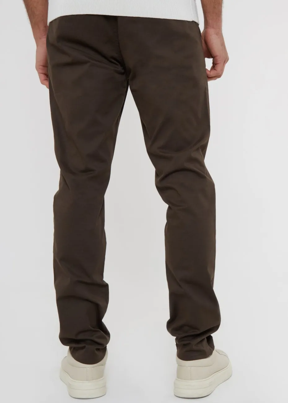 Threadbare Chocolate Cotton Slim Fit Chino Trousers With Stretch