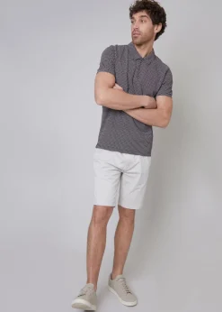 Threadbare Chocolate Dion Geometric Print Zip Collar Jersey Polo Shirt